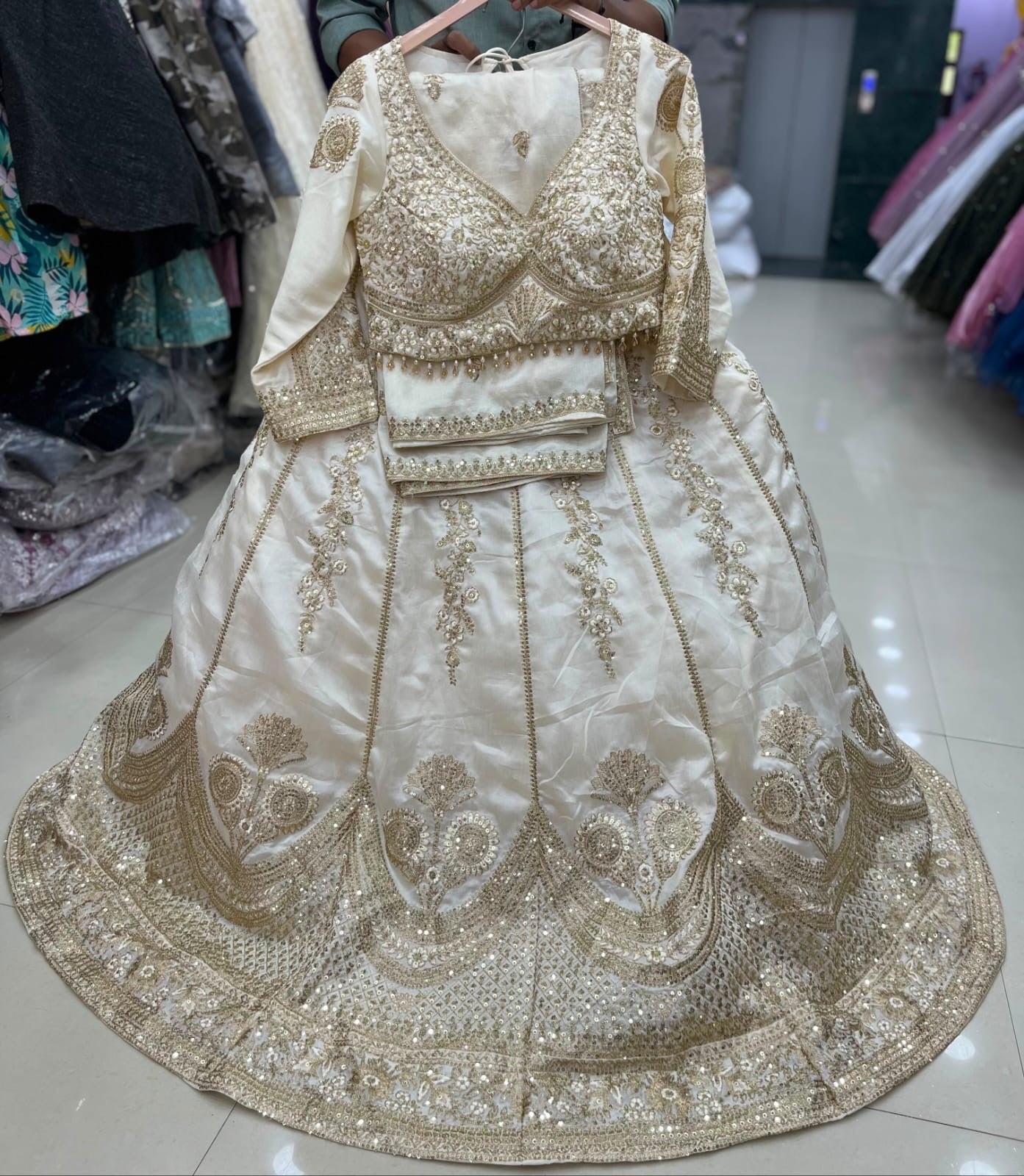 Purple green orange white crop top Lehenga