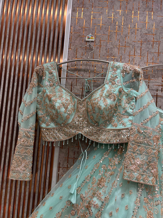 Sky Blue Crop Top Lehenga