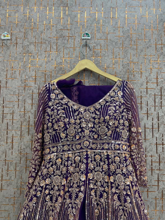 Purple Long Farshi Garara Peplum Long Dress Lehenga