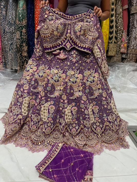 Rust Orange Peacock Crop Top Lehenga