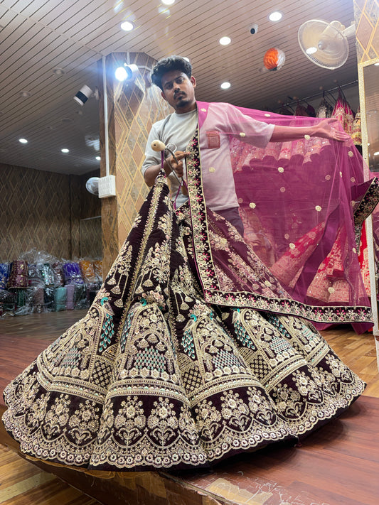 Heavy Royal Violet purple maroon peacock ball bridal Lehenga