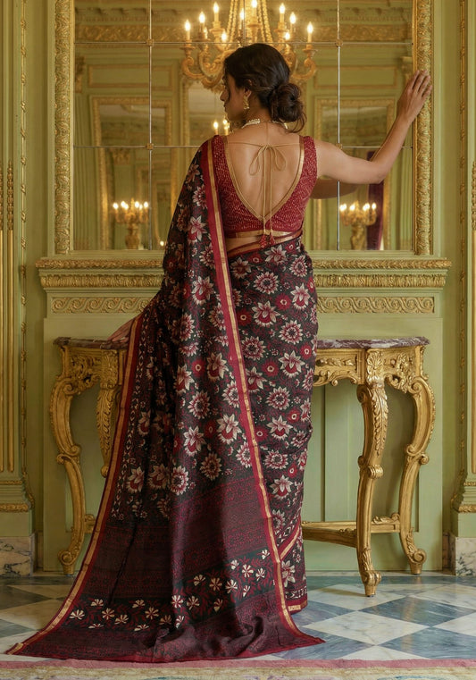 Black Red Poly Viscose Fabric Saree 6178-03 - Shopping World