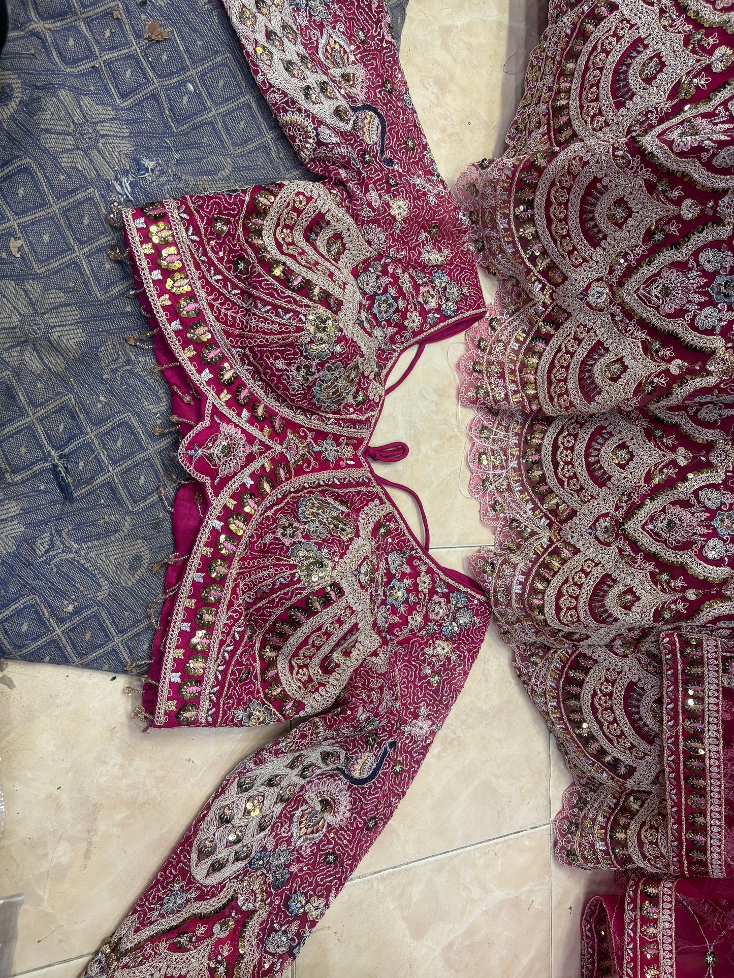 Embellished peacock pink crop top Lehenga