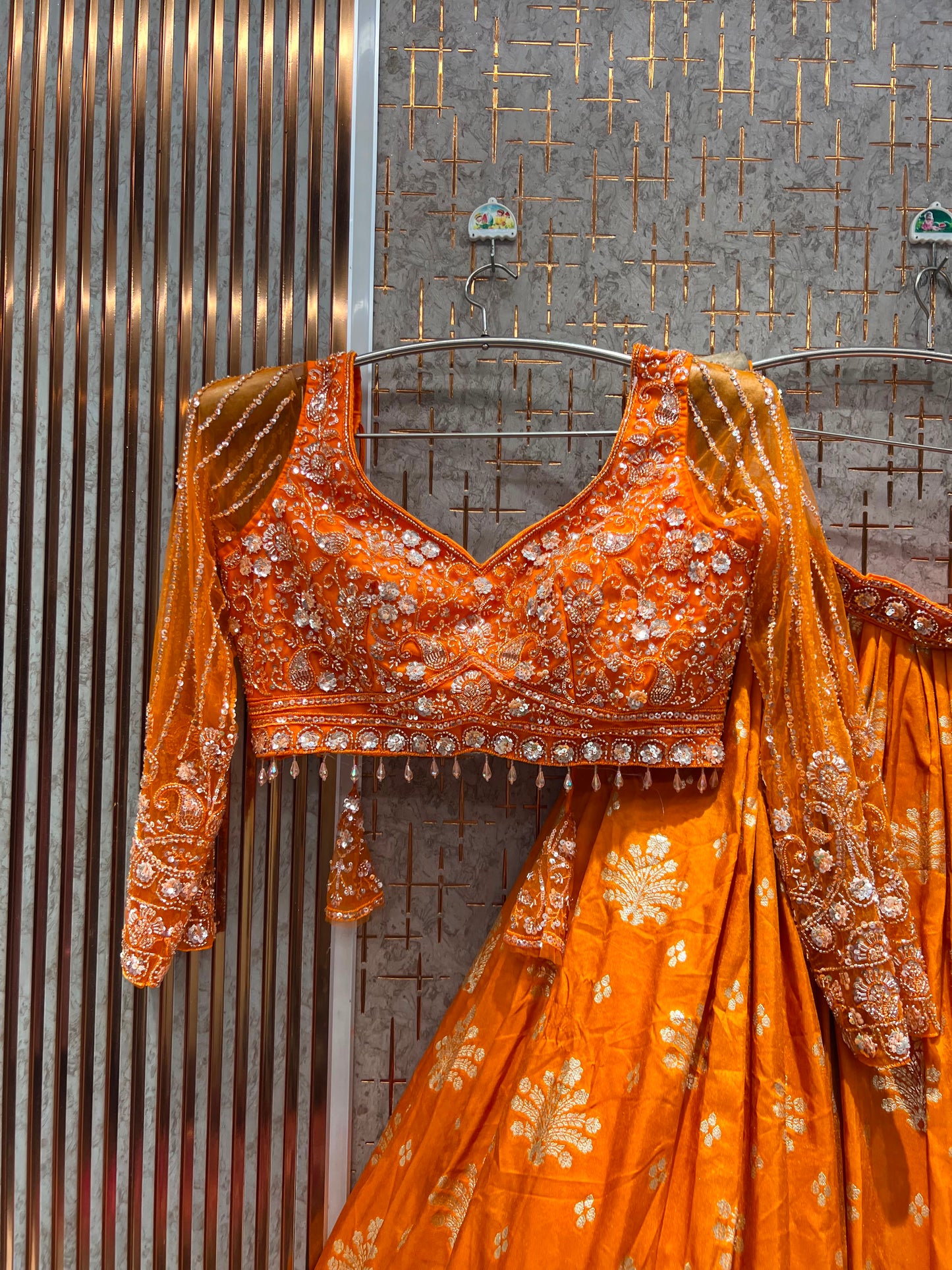 Rust Orange Crop Top Lehenga