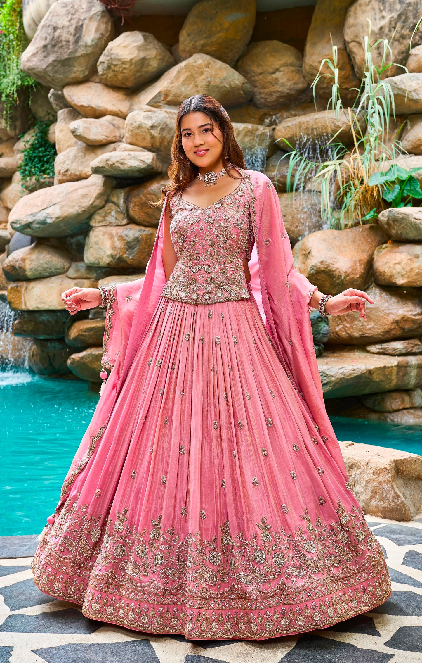 Baby Pink Designer Crop Top Lehenga - Shopping World