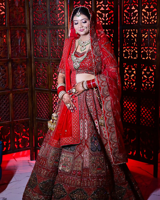 Royal maroon bridal Lehenga happy customer