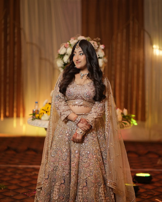 Good looking pink peacock crop top Lehenga Happy Customer