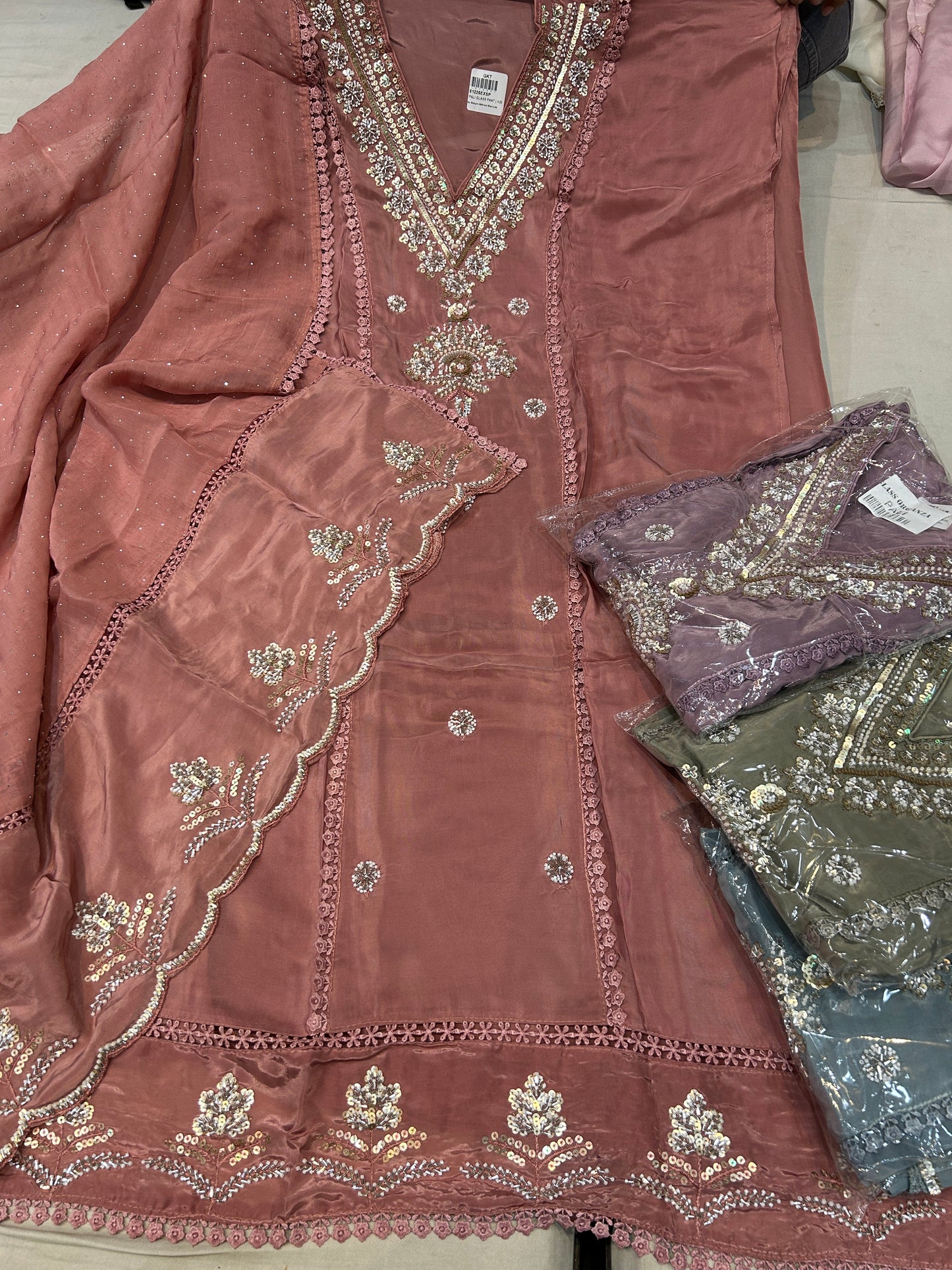 Rust handwork Unstitch Salwar suit (free size)