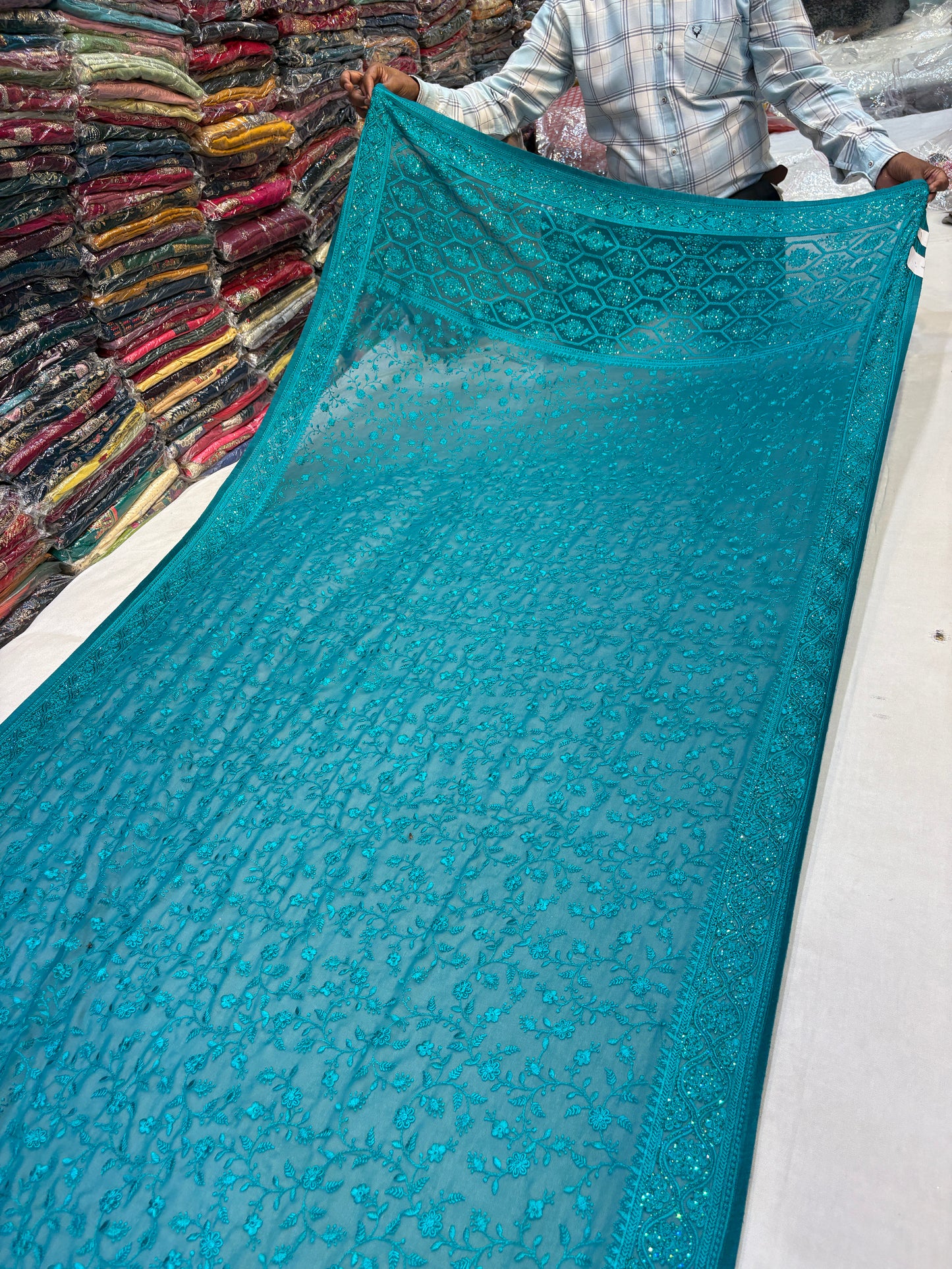 Designer sky blue saree