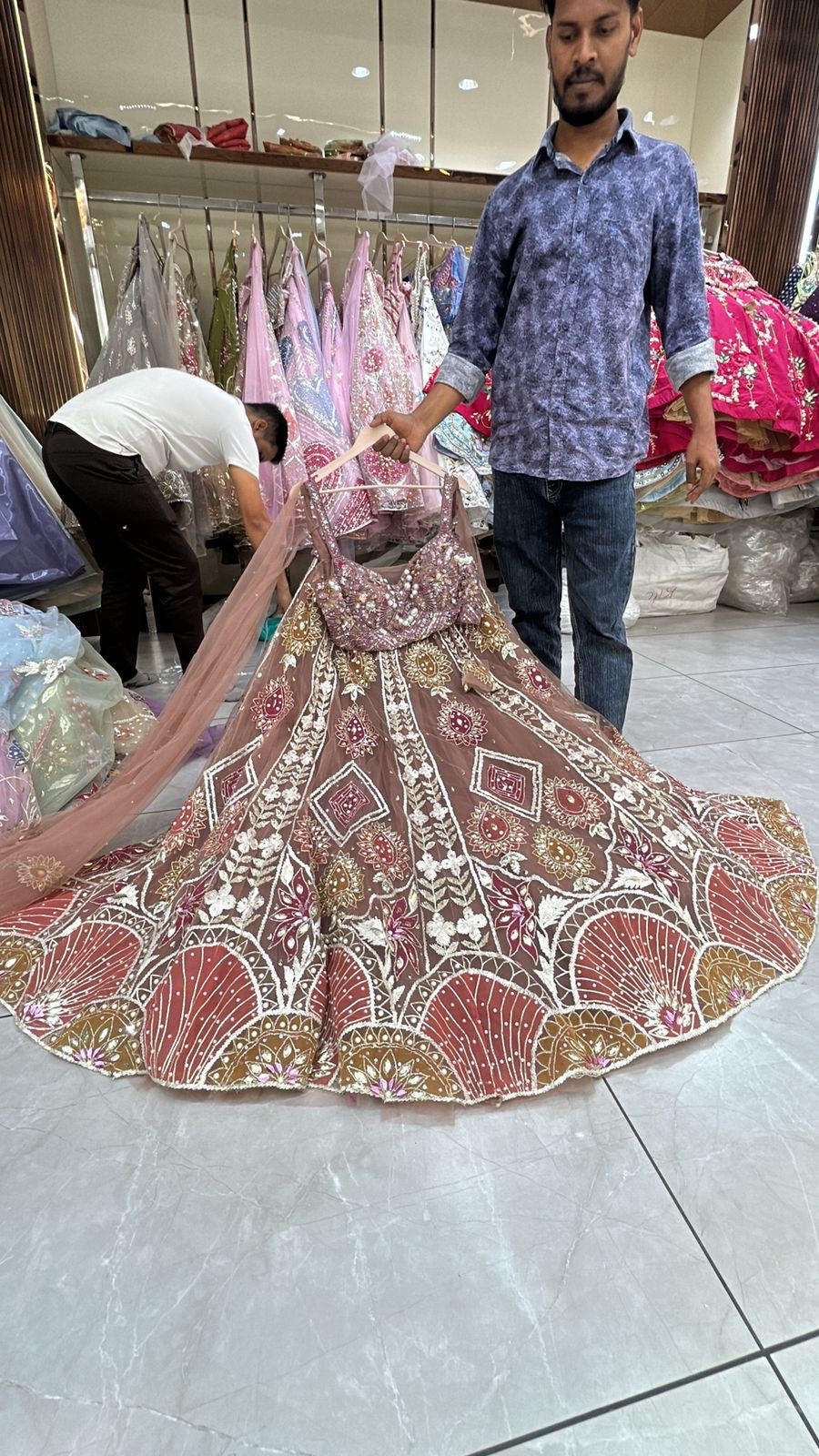 Rust Brown Designer Crop Top Lehenga