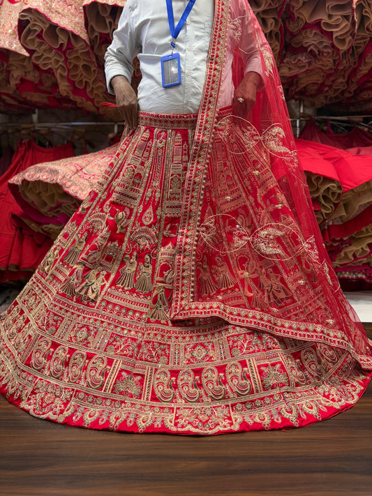 Embellished Doli barat Red bridal Lehenga