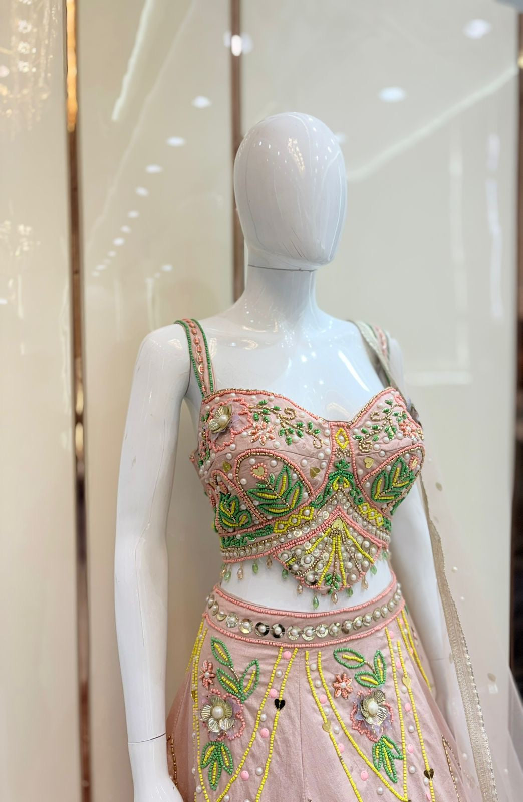 Peach Pink Crop top Lehenga