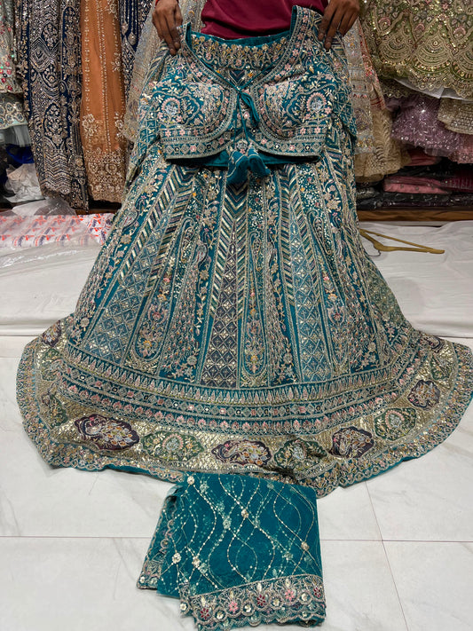 Purple Peacock Crop Top Lehenga