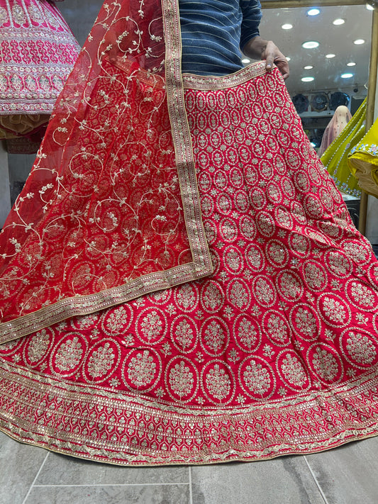good looking red bridal lehenga