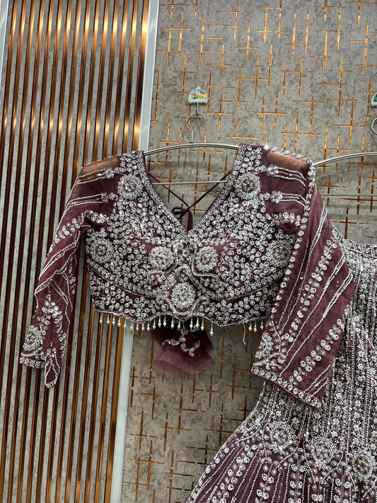 Lavender Fish Cut Crop Top Lehenga
