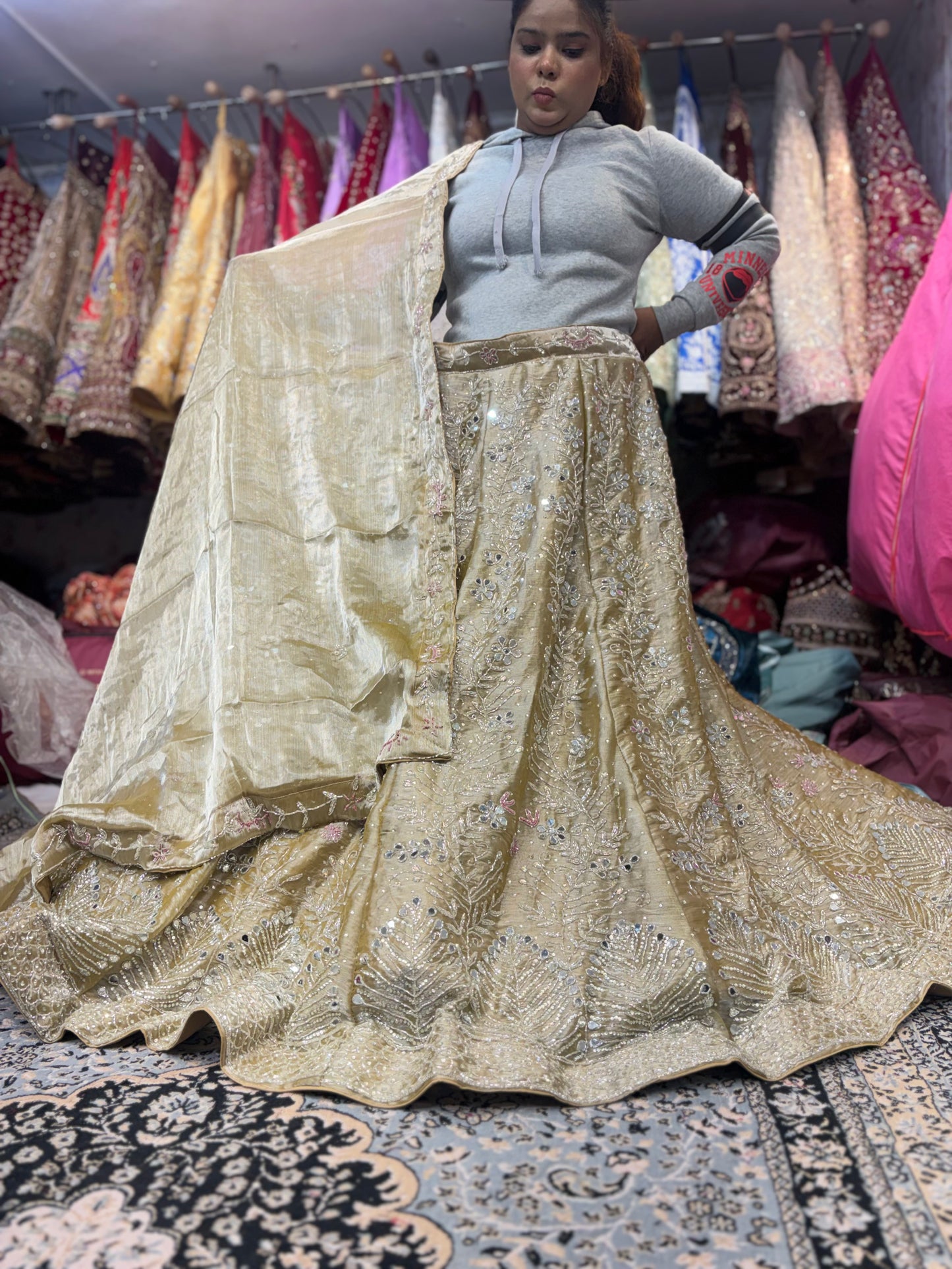Stunning Golden mirror work Lehenga
