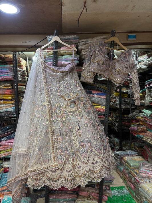 Lavishing Lavender pink peacock Crop Top Lehenga