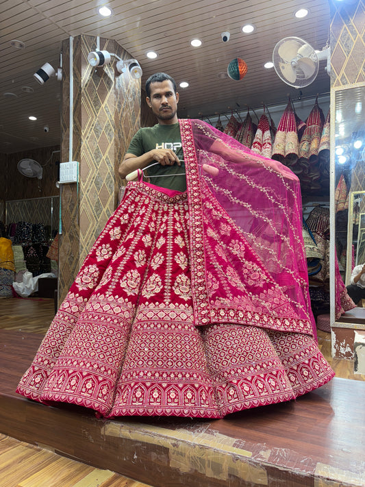 Eye catching rani pink ball bridal Lehenga