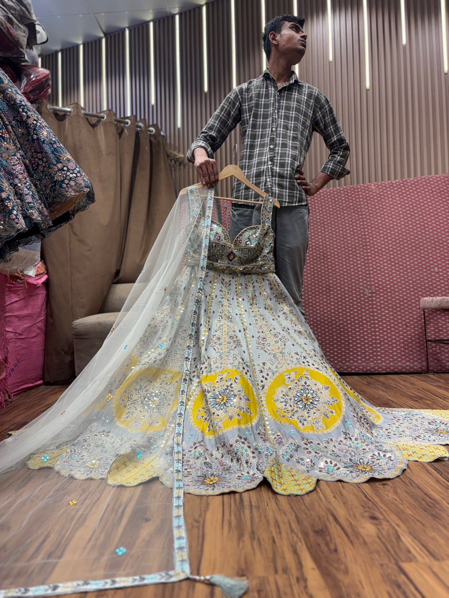 Stunning blue yellow crop top Lehenga