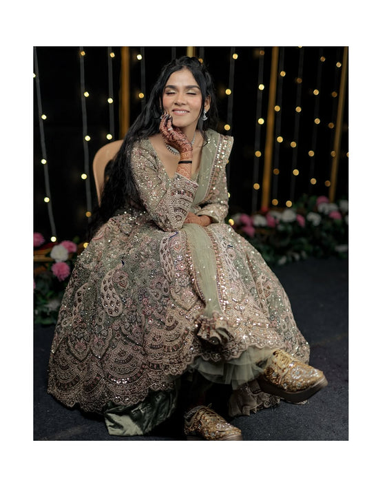 Fabulous pista green peacock crop top Lehenga Happy Customer