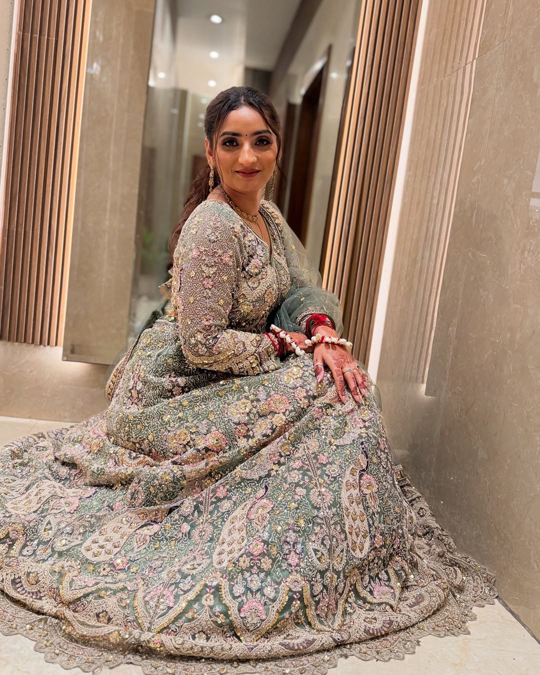 Glamorous pista green peacock crop top Lehenga Happy Customer