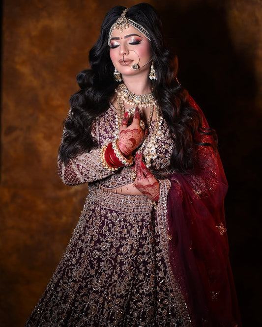 Delightful maroon crop top Lehenga Happy Customer