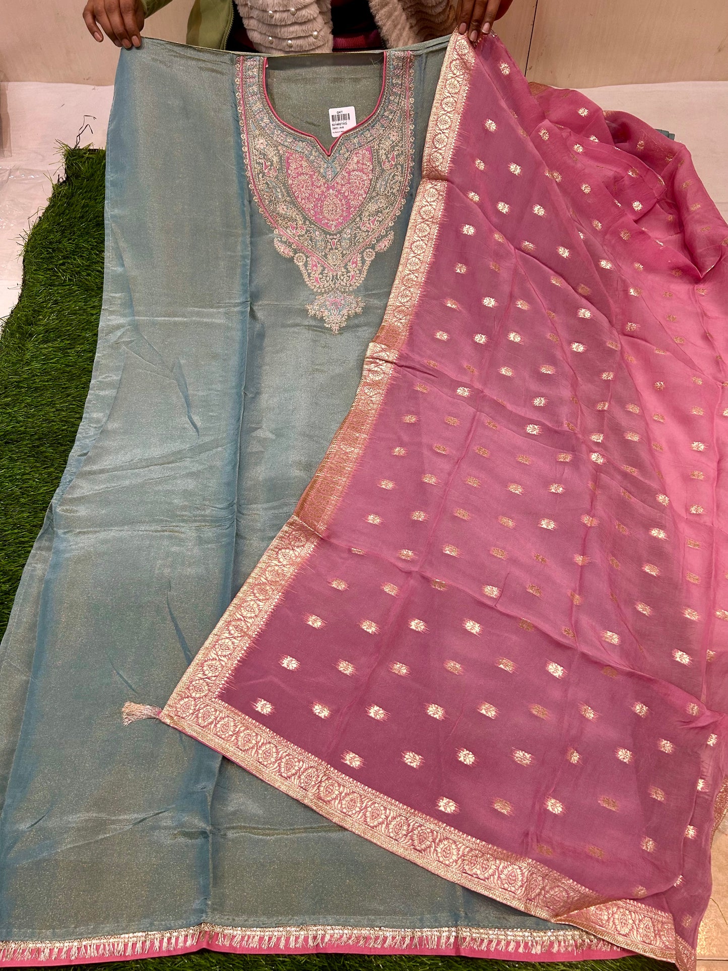 Tremendous sky blue Unstitched suit ( free size )