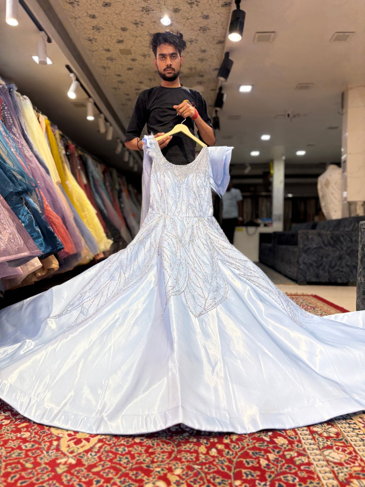 Lavishing sky blue babie gown huge flair