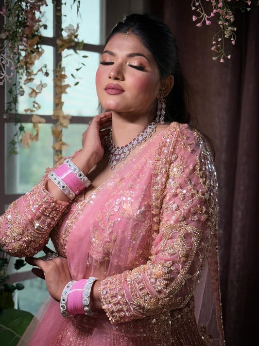 Good looking Baby pink crop top Lehenga Happy Customer