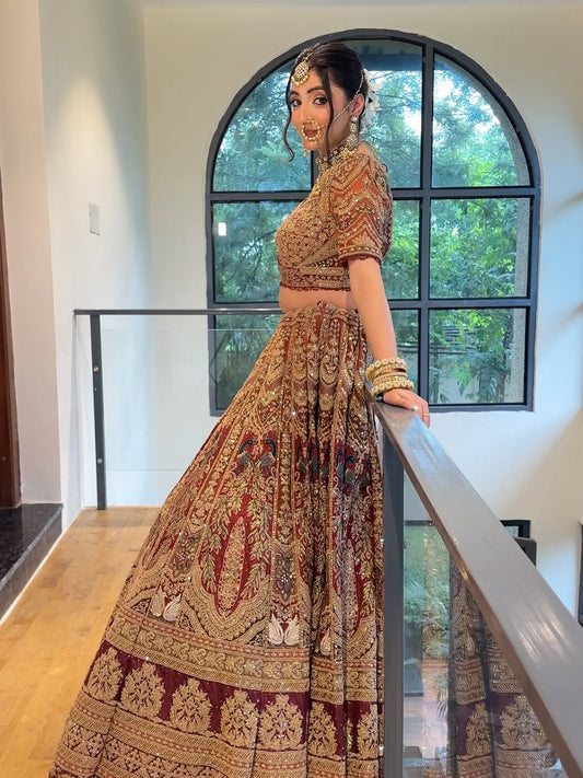 Lovely golden peach Crop Top Double Duptta Lehenga Happy Customer