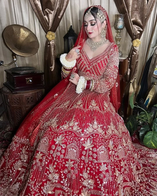 Designer Red crop top Lehenga Happy Customer