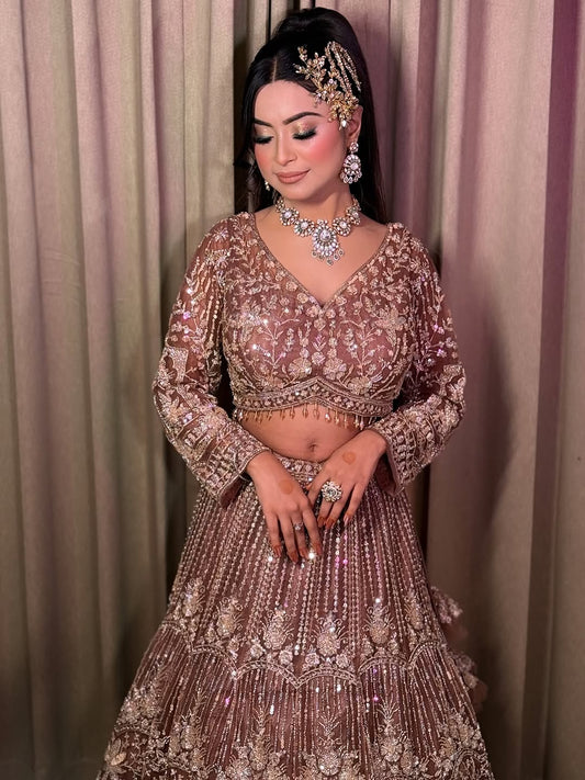 Fantastic golden beige peach Crop top Lehenga Happy Customer