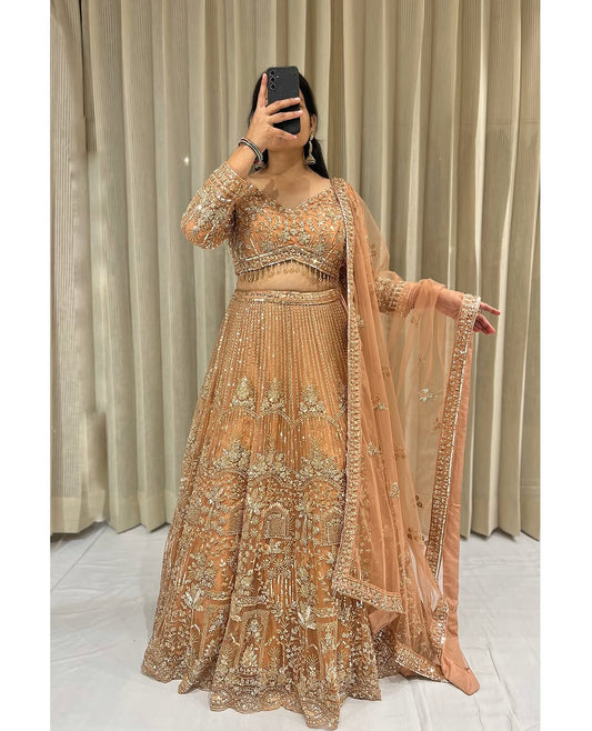 Glamorous golden beige Crop top Lehenga Happy Customer