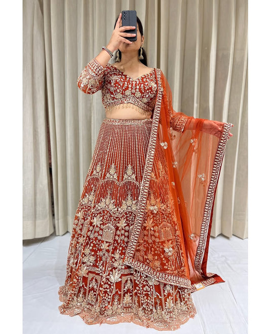 Astonishing orange Crop top Lehenga Happy Customer
