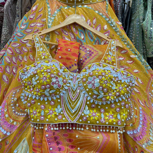 Yellow Haldi Mehendi PDP Crop Top Lehenga