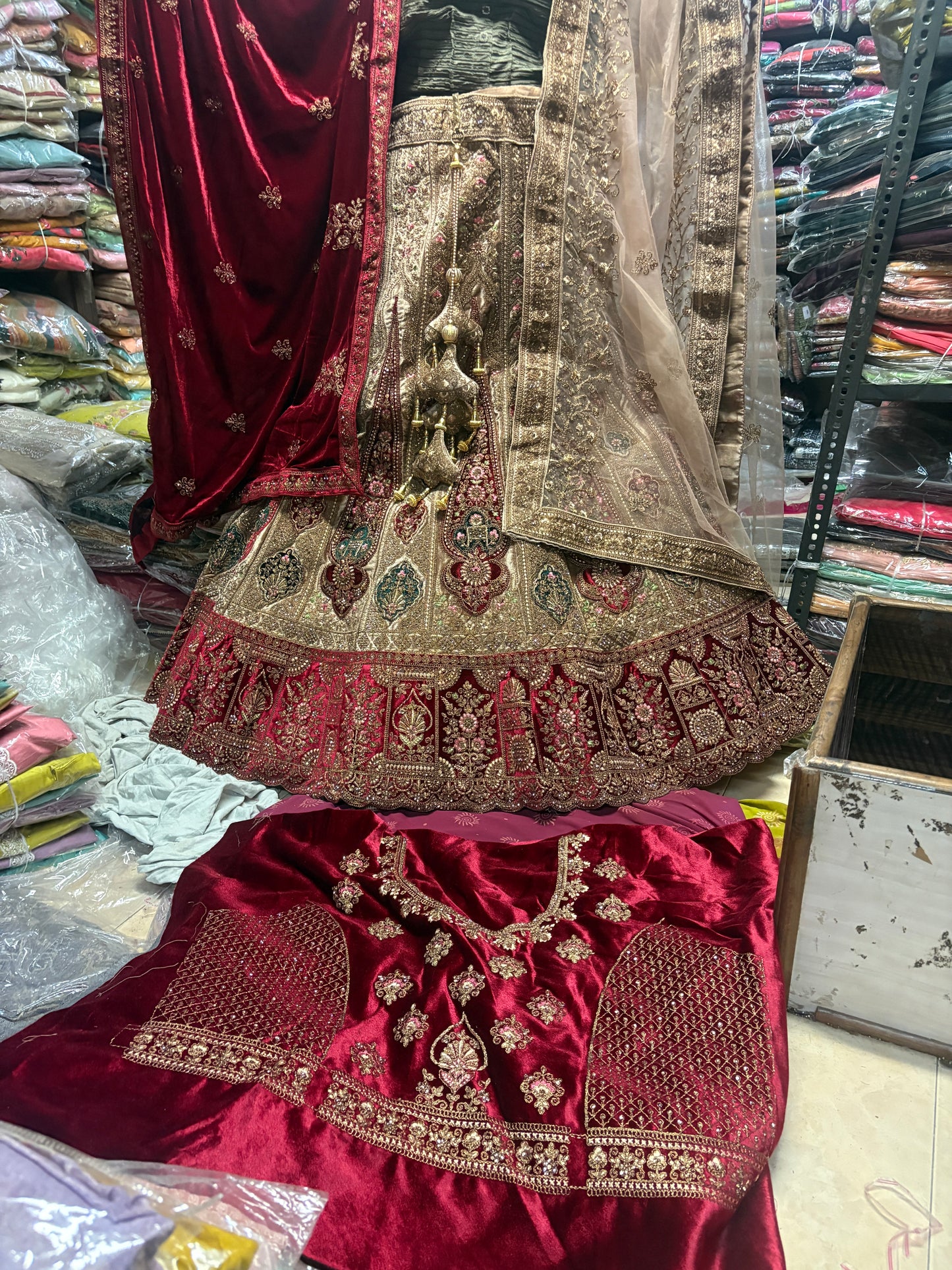 Fabulous chiku maroon bridal Lehenga