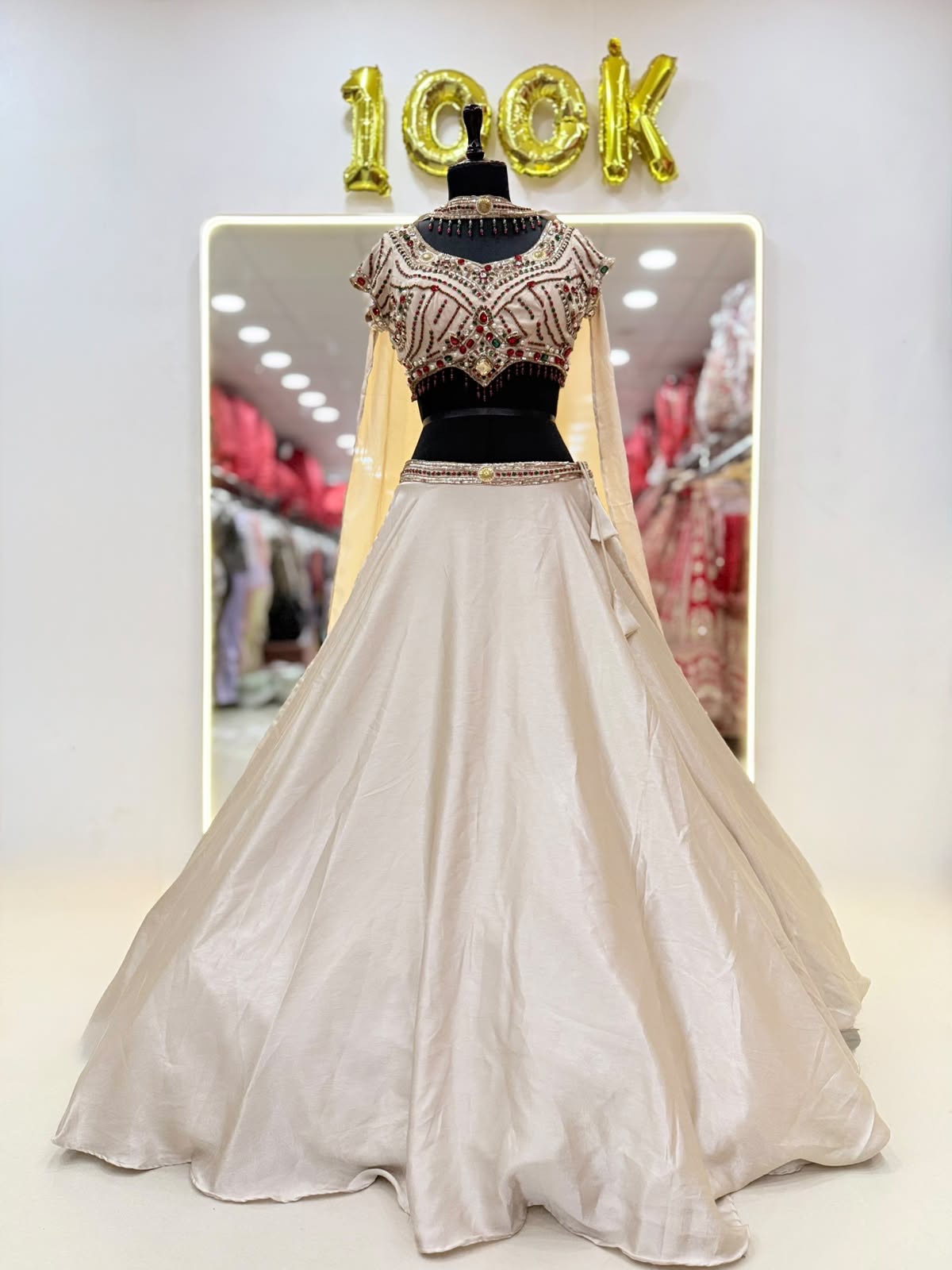 White Golden Crop Top Lehenga