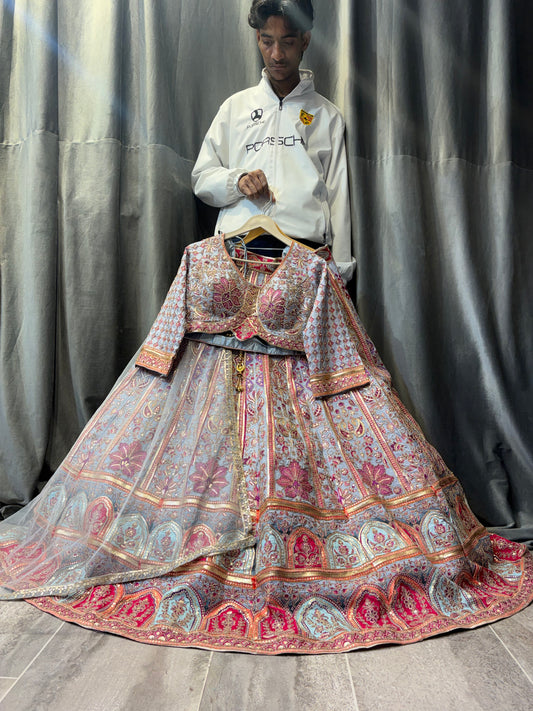 Stunning Blue pink Crop Top Lehenga