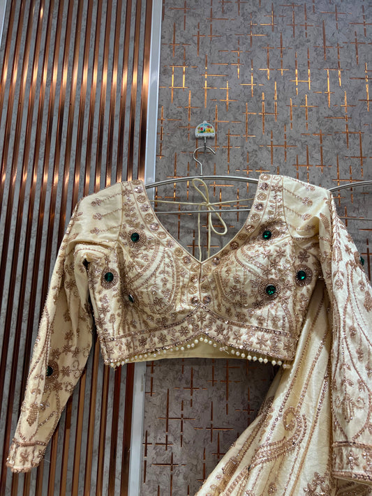 Golden White Crop Top Lehenga