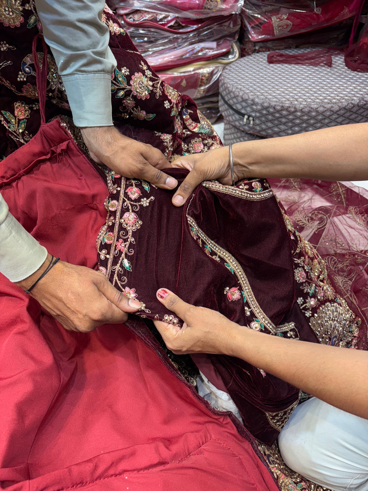 Glamorous maroon peacock ball bridal Lehenga