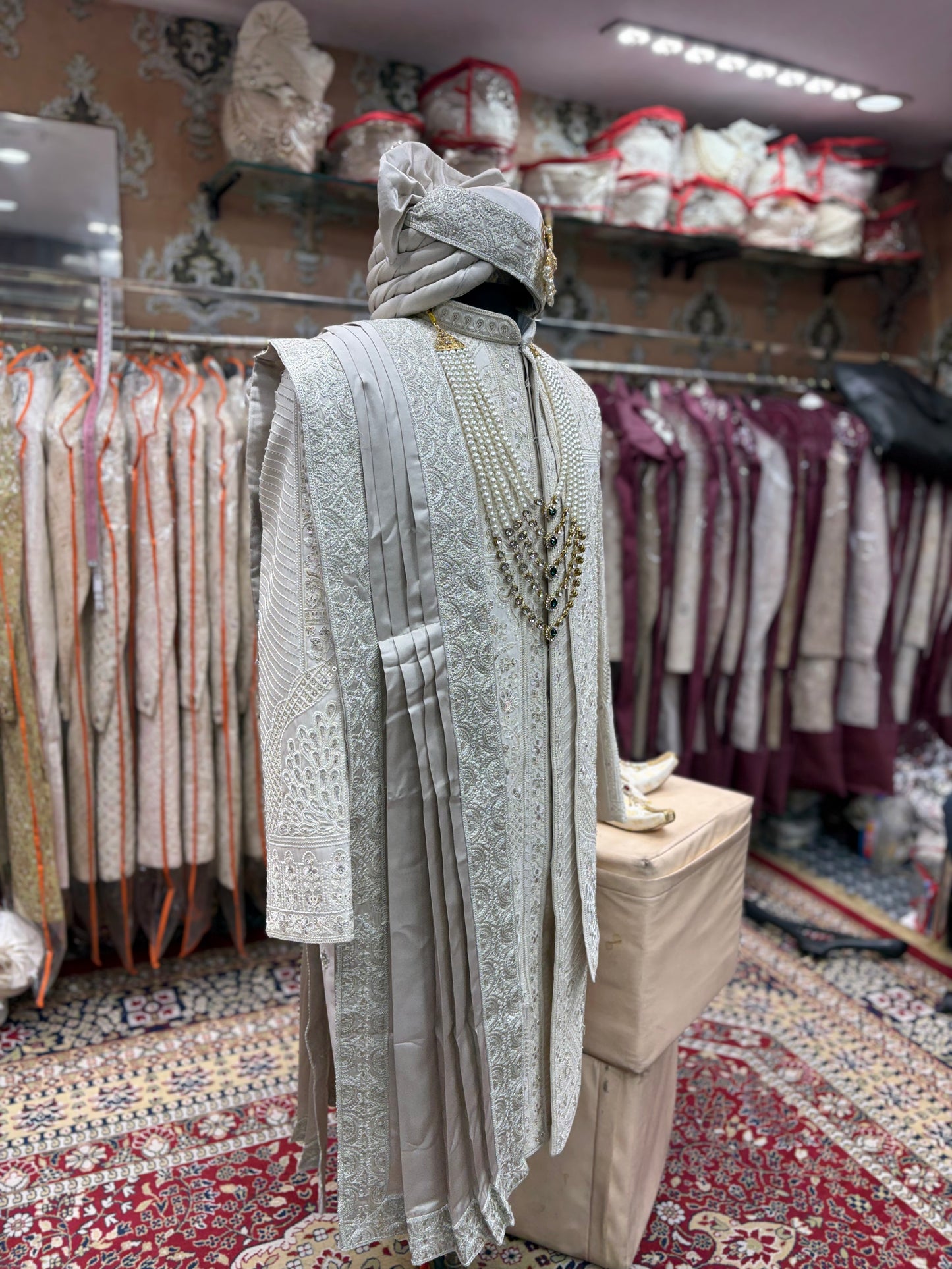 Heavy white sherwani