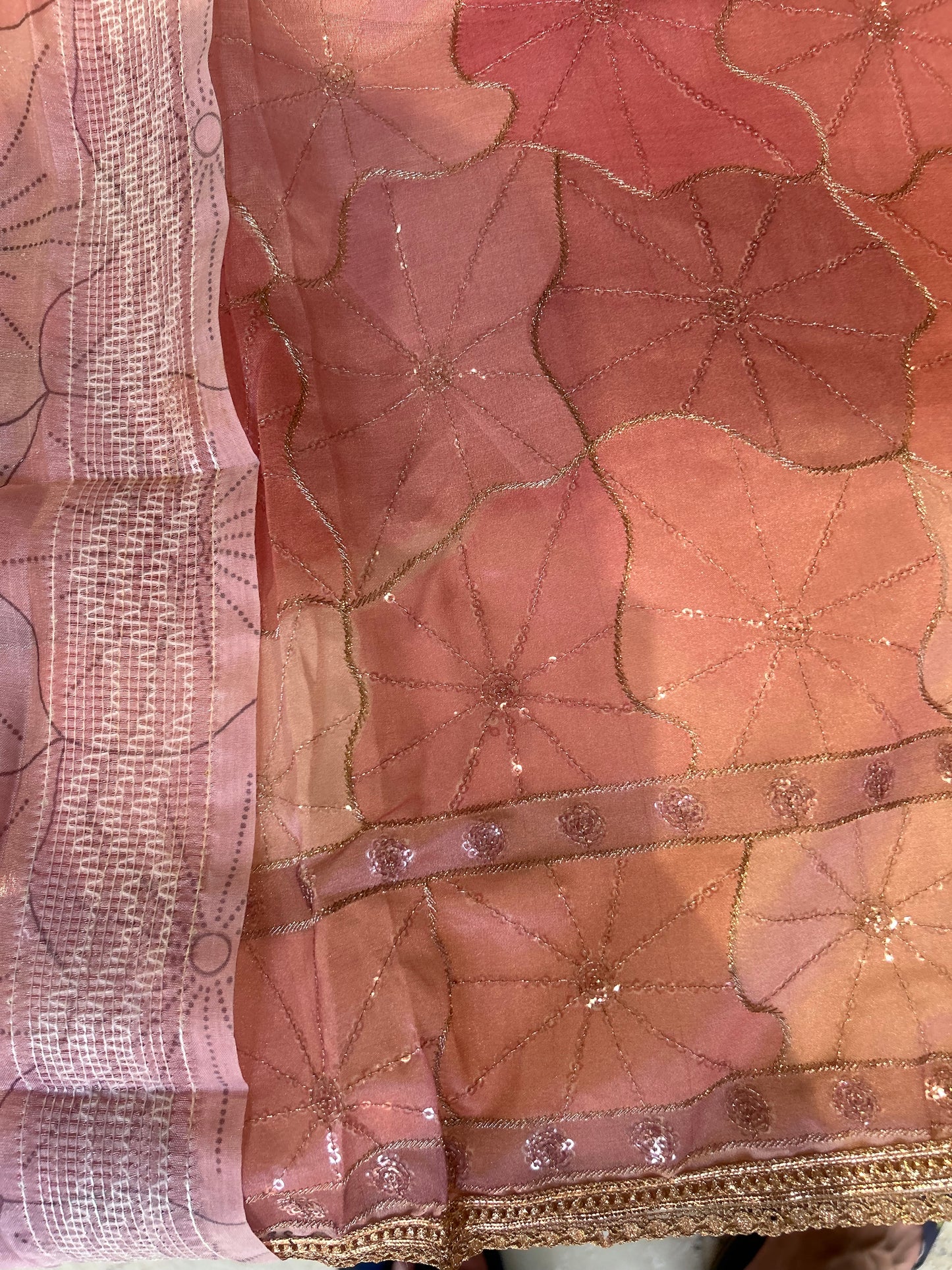 Floral Beads & Stones baby pink Unstitched suit Dress Material