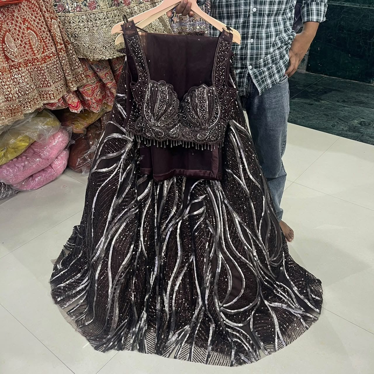 Maroon Crop Top Lehenga