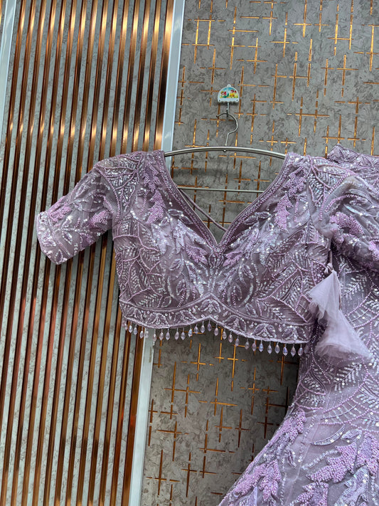 Purple Fish Cut Crop Top Lehenga
