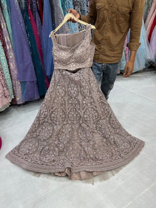 Designer wine lilac crop top lehenga dress