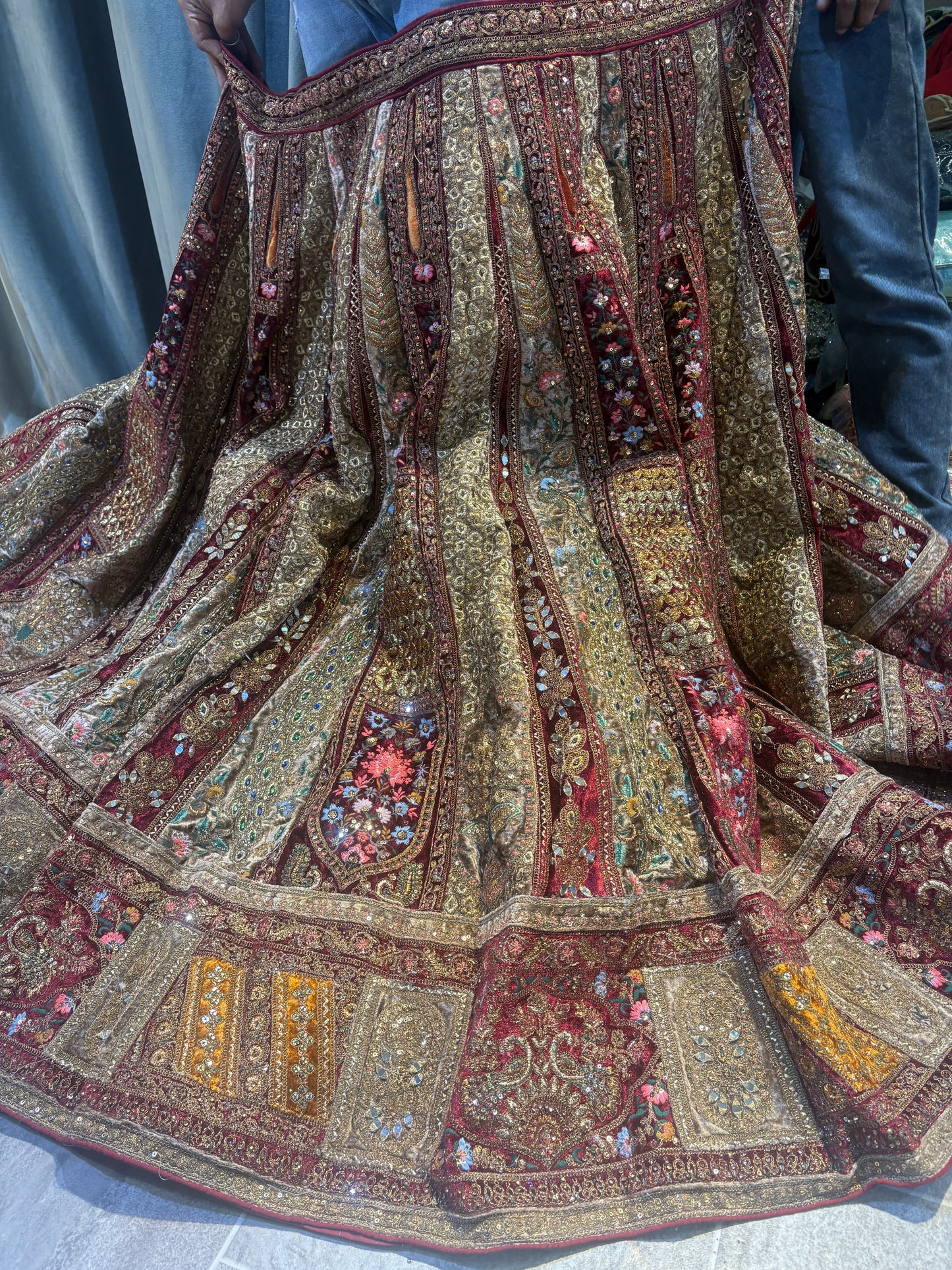 Pretty golden maroon peacock bridal Lehenga