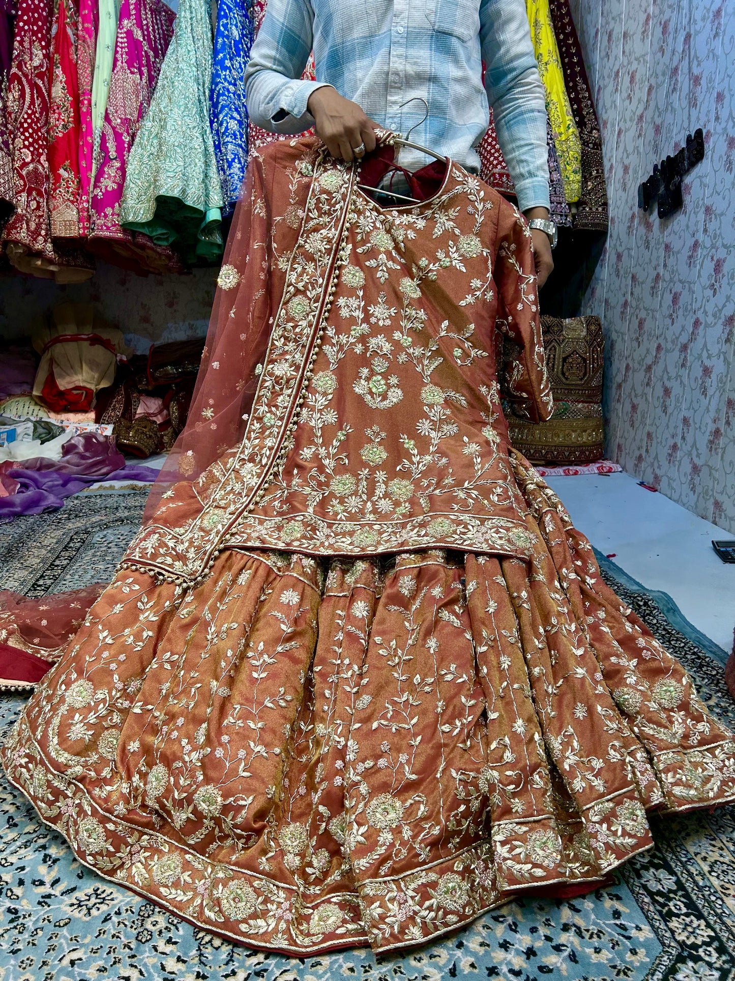 Something different orange beige Peplum long Dress Farshi Gaharara Pakistani Bridal Dress Muslim Special