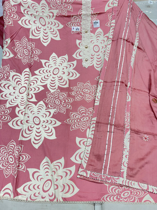 Majestic pink cotton unstitched suit ( free size )