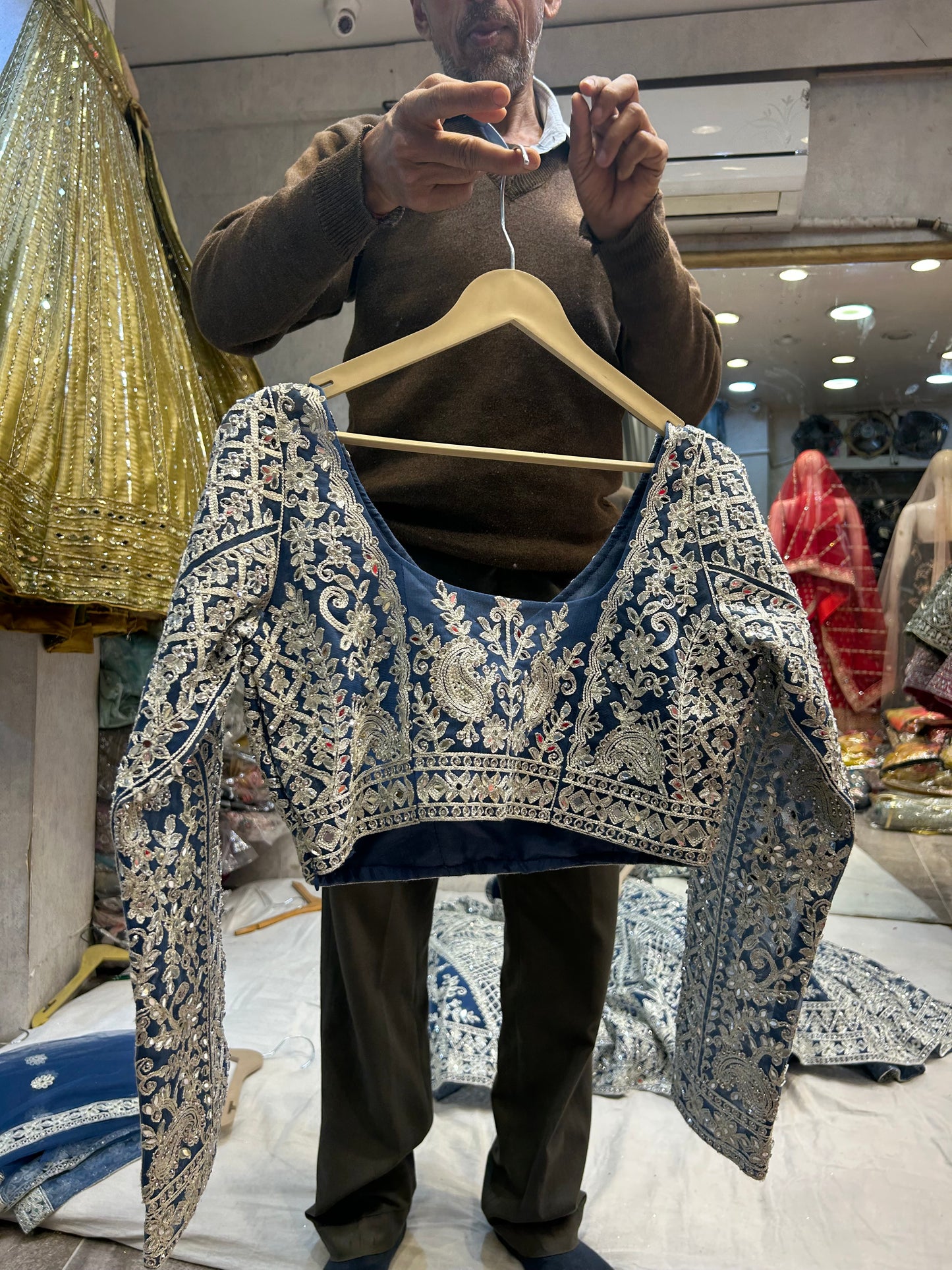 Glamorous silver blue crop top Lehenga