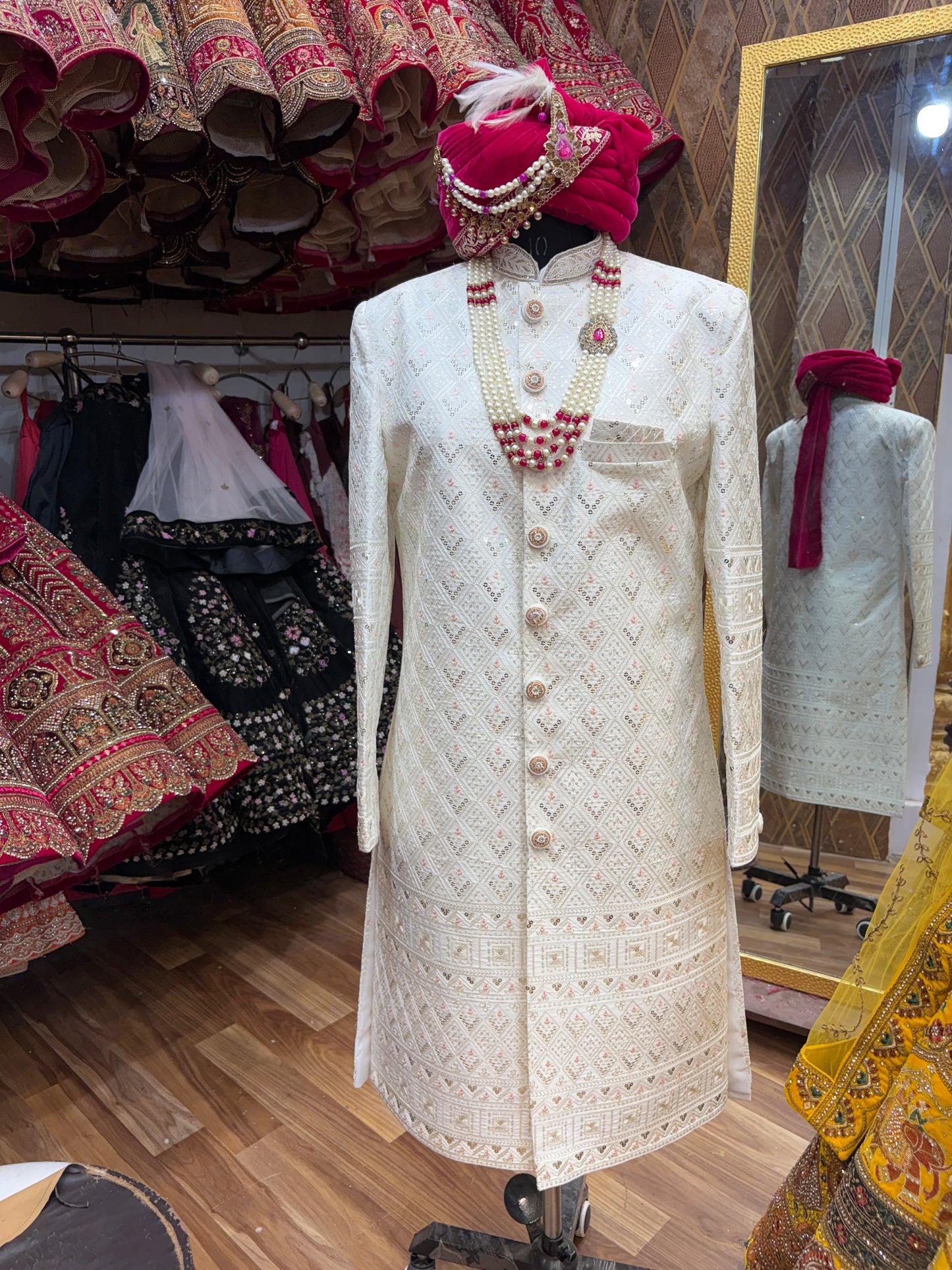 Royal Cream Pink Colour Sherwani